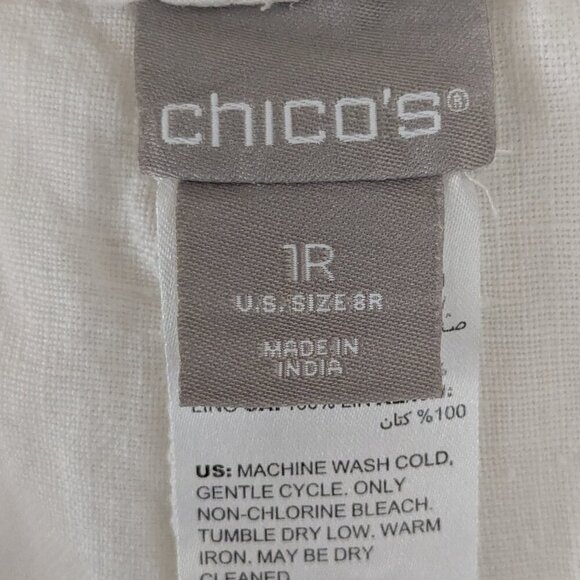 CHICO'S White Linen High Rise Straight Leg Pull-On Crop Pants; Size 8 Regular - Picture 4 of 5